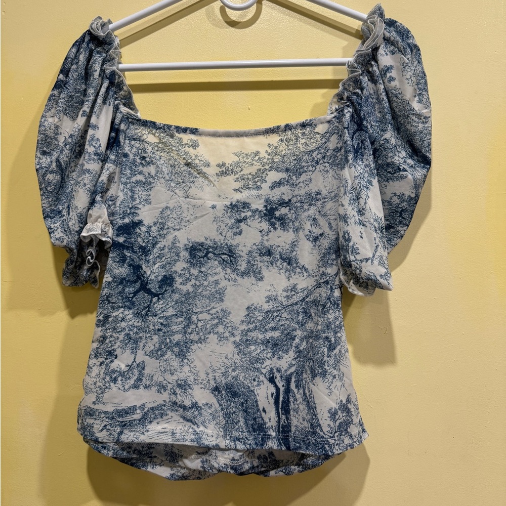SHEIN Blue and White Ruched Blouse - Picture 13 of 13